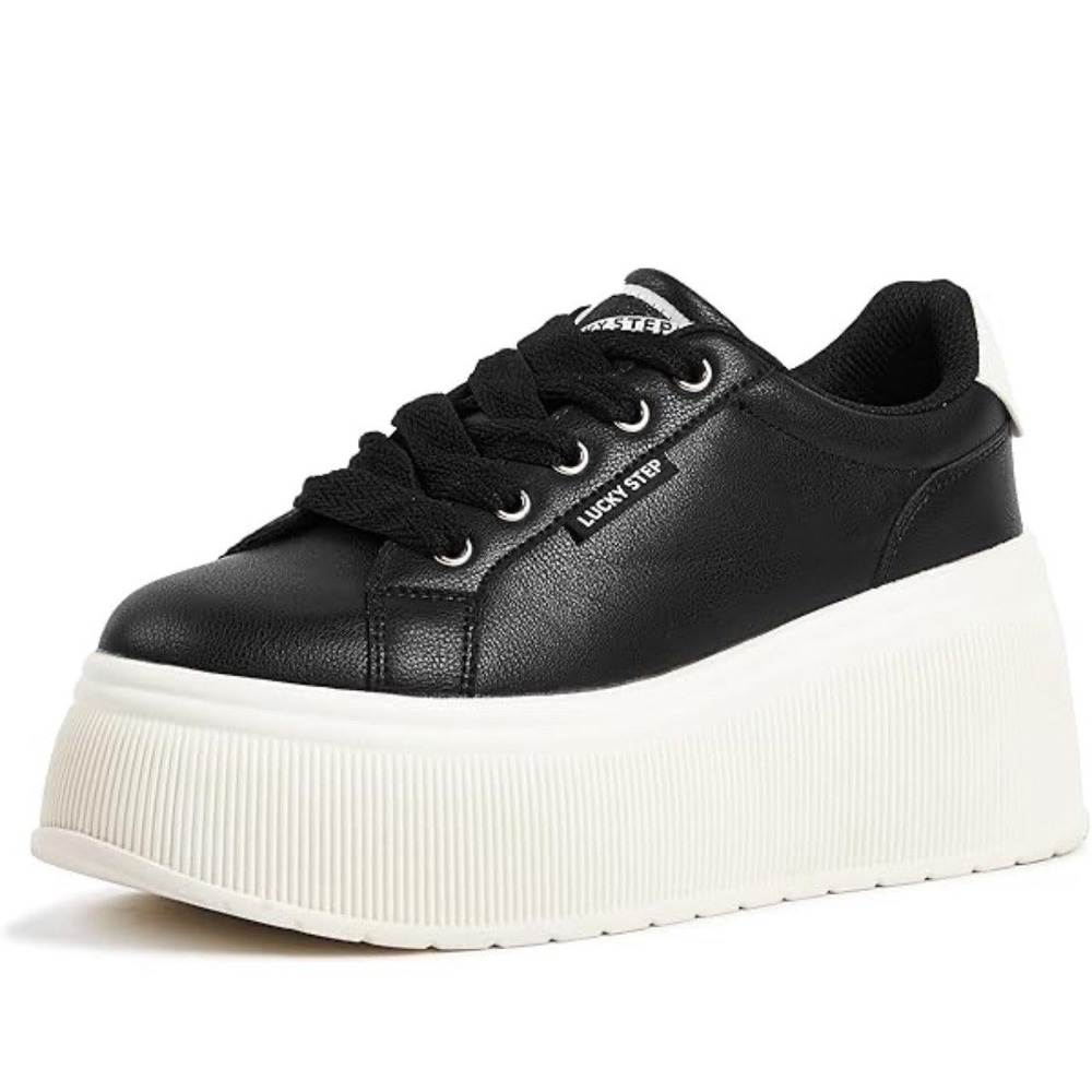 LUCKY STEP Women's Platform Sneakers Fashion Air‎ Cooled Black /white  Size 5
